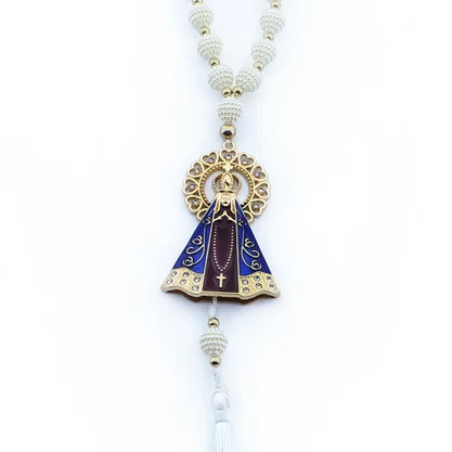 Dezena Carro de Nossa Senhora Aparecida Branca Strass - 10 mm