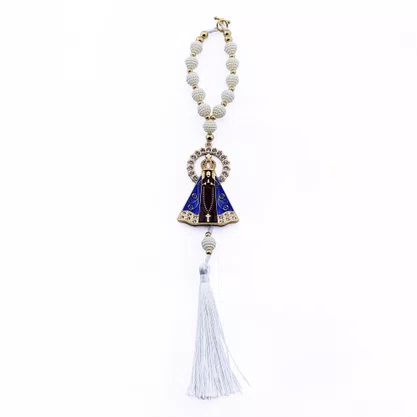 Dezena Carro de Nossa Senhora Aparecida Branca Strass Pompom - 8 mm