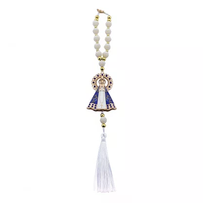 Dezena Carro de Nossa Senhora Aparecida Branca Strass Pompom
