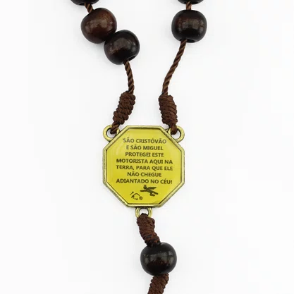 Dezena de Carro São Miguel Arcanjo e São Cristóvão Madeira Marrom - 10 mm