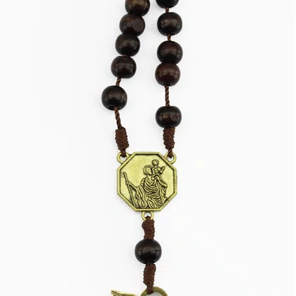 Dezena de Carro São Miguel Arcanjo e São Cristóvão Madeira Marrom - 10 mm