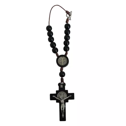 Dezena Madeira Preta com Entremeio São Bento e Crucifixo - 10 Mm