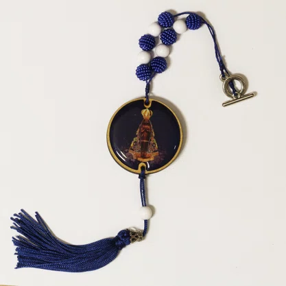Dezena para Carro de Nossa Senhora Aparecida Conta Azul Pompom