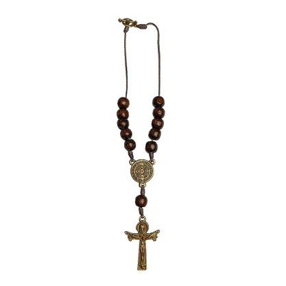 Dezena para Carro de São Bento Madeira Marrom Cruz Níquel 10 mm