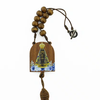 Dezena para Carro Madeira de Nossa Senhora Aparecida com Pompom - 10 mm