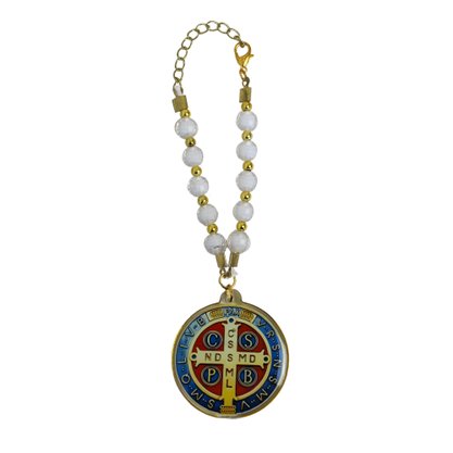 Dezena de Carro Medalha São Bento Resinada Branca - 8 mm