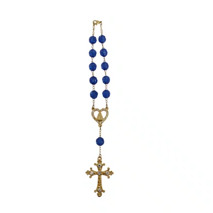 Dezena Semi Cristal Azul e Dourado com Fecho Contas - 12 mm