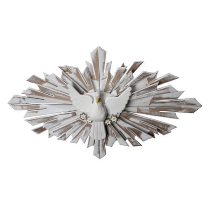 Divino Espírito Santo Madeira Platinada Oval Simples - 80 Cm X 65 Cm