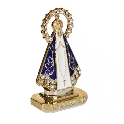 Enfeite de Nossa Aparecida Carro Plástico Branca Autocolante - 5,5 cm