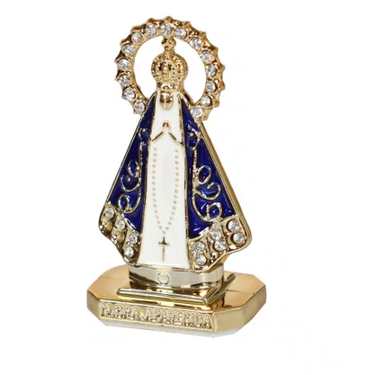 Enfeite de Nossa Aparecida Carro Plástico Branca Autocolante - 5,5 cm