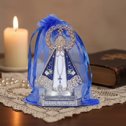 Enfeite de Nossa Senhora Aparecida Branco Plástico Autocolante - 8 cm