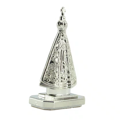 Enfeite de Nossa Senhora Aparecida Carro Metal Prata Autocolante - 5 cm