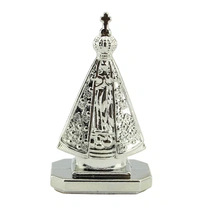 Enfeite de Nossa Senhora Aparecida Carro Metal Prata Autocolante - 5 cm