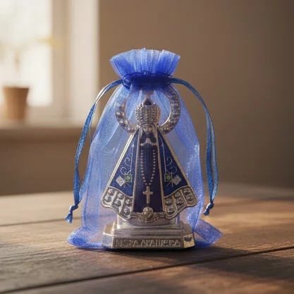 Enfeite de Nossa Senhora Aparecida Marrom Plástico Autocolante - 8 cm