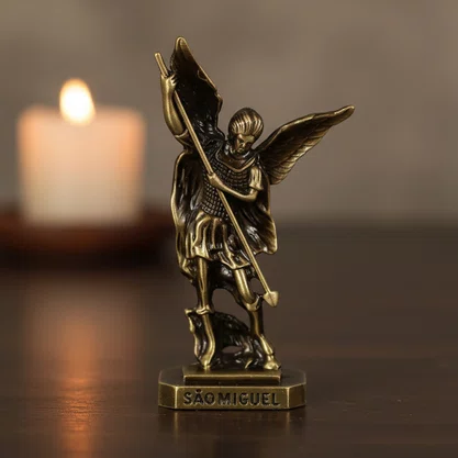 Enfeite de São Miguel Arcanjo Ouro Velho Metal Autocolante - 7 cm