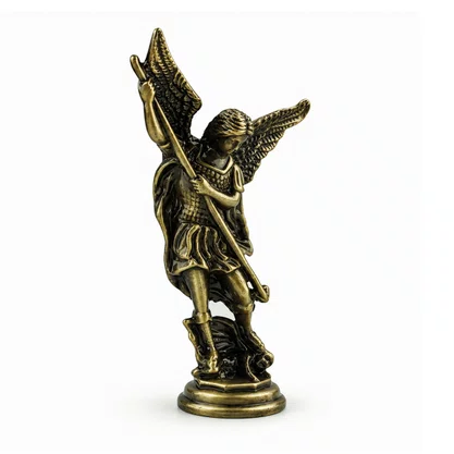 Enfeite de São Miguel Arcanjo Metal Ouro Velho Autocolante - 7,5 cm