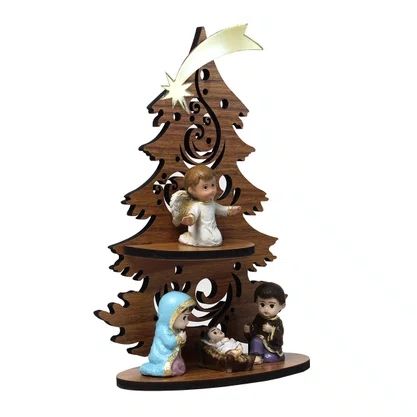 Enfeite Mesa àrvore com Sagrada Família e Anjo Infantil - 23 cm x 15 cm
