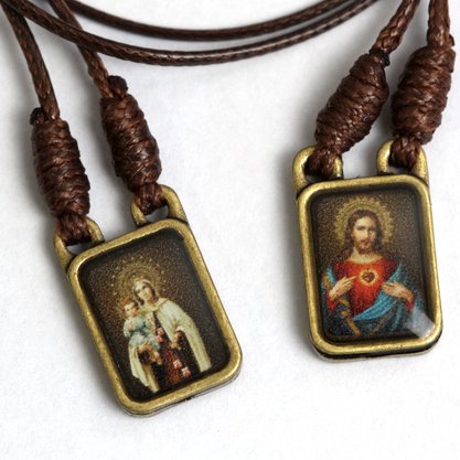 Escapulário Cordão Nossa Senhora do Carmo Pingente Metal Ouro Velho