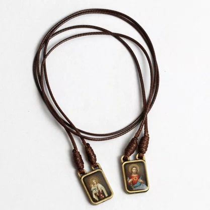 Escapulário Cordão Nossa Senhora do Carmo Pingente Metal Ouro Velho