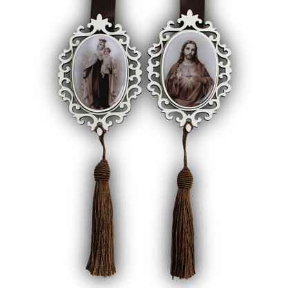 Escapulário de Porta Sagrado Coração de Jesus e Nossa Senhora do Carmo 67 cm x 7,5 cm