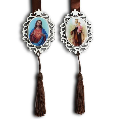 Escapulário de Porta Sagrado Coração de Jesus e Nossa Senhora do Carmo 75 cm x 7,5 cm