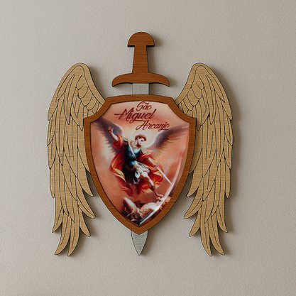 Escudo Alado com Espada São Miguel Arcanjo - 17 cm X 15 cm