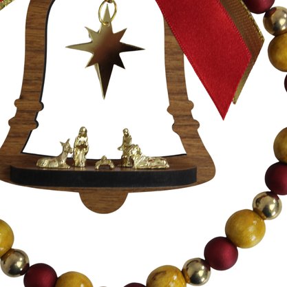 Guirlanda Sino Sagrada Família Dourado Vermelho Marrom - 16 cm x 15 cm