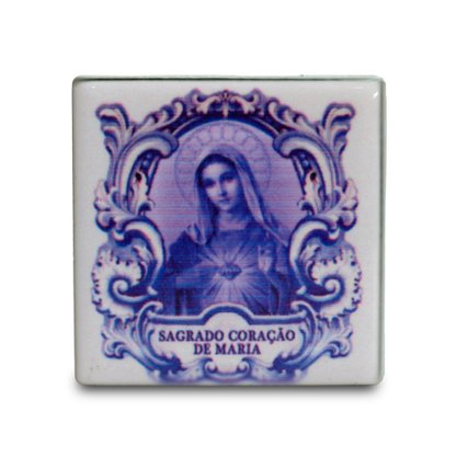 Imã Azulejo de Imaculado Coração de Maria - 4,5 cm X 4,5 cm 