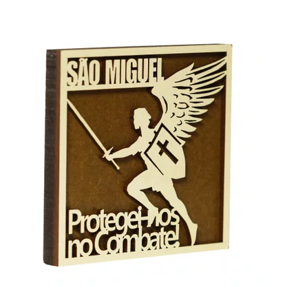 Imã Madeira Quadrado Arcanjo Miguel Branco - 7,5 cm x 7,5 cm
