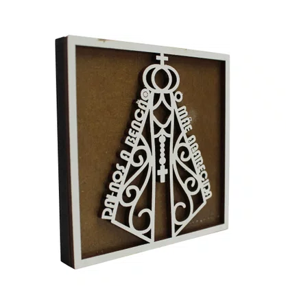 Imã Madeira Quadrado Nossa Senhora Aparecida Branco 7,5 x 7,5 cm