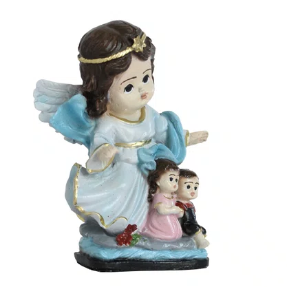 Imagem Anjo da Guarda Azul Infantil de Resina Nacional -10cm