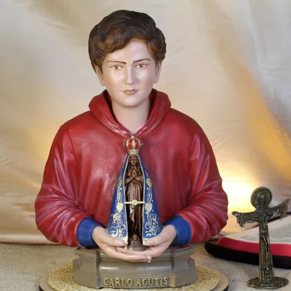 Imagem Busto de São Carlo Acutis de Resina Nacional - 30 cm