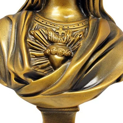 Imagem Busto Imaculado Coração de Maria em Mármore com Pintura em Bronze - 27 cm