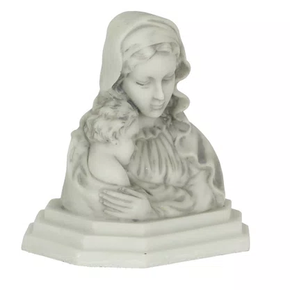 Imagem Busto Nossa Senhora com Menino Jesus em Mármore - 17cm Madona