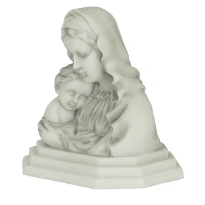 Imagem Busto Nossa Senhora com Menino Jesus em Mármore - 17cm Madona