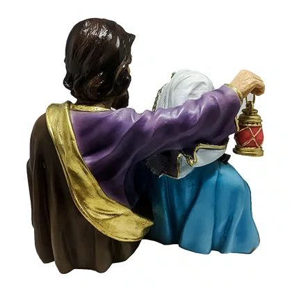 Imagem da Sagrada Família Busto com Lampião de Resina Nacional - 23cm