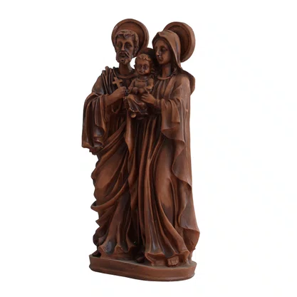 Imagem da Sagrada Família Menino Jesus Colo Resina Efeito Madeira - 30 cm