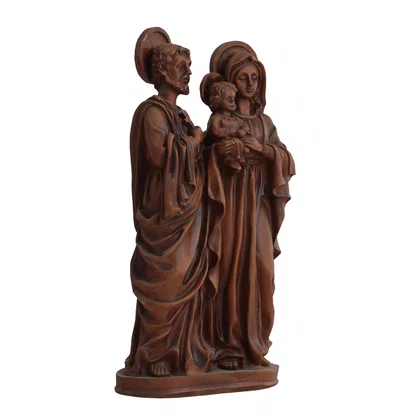 Imagem da Sagrada Família Menino Jesus Colo Resina Efeito Madeira - 30 cm