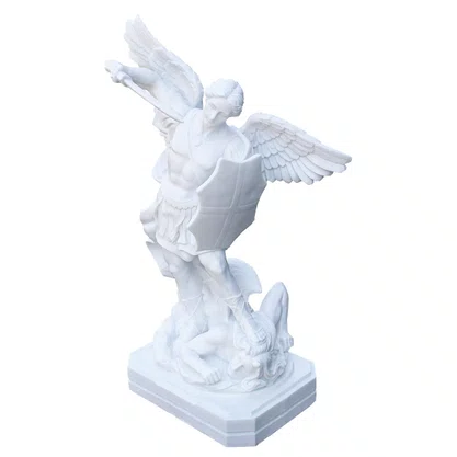 Imagem de Arcanjo São Miguel de Mármore Branco - 62 cm
