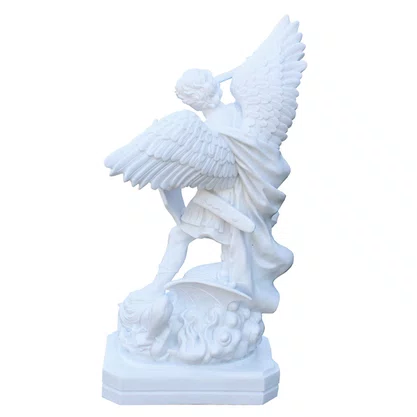 Imagem de Arcanjo São Miguel de Mármore Branco - 62 cm