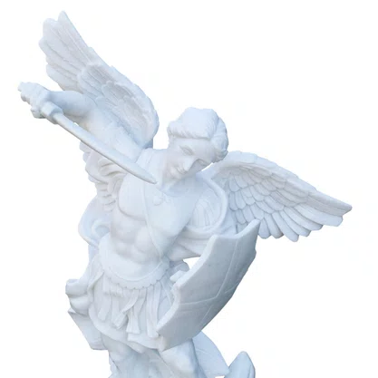 Imagem de Arcanjo São Miguel de Mármore Branco - 62 cm