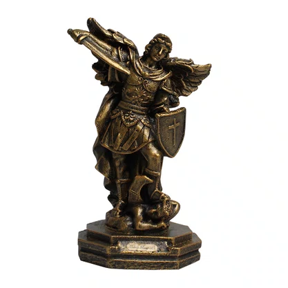 Imagem de Arcanjo São Miguel de Resina Nacional Pintura Bronze Velho - 16 cm