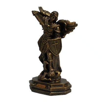 Imagem de Arcanjo São Miguel de Resina Nacional Pintura Bronze Velho - 16 cm