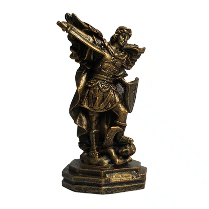 Imagem de Arcanjo São Miguel de Resina Nacional Pintura Bronze Velho - 16 cm