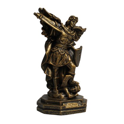 Imagem de Arcanjo São Miguel de Resina Nacional Pintura Bronze Velho - 16 cm