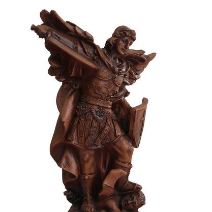 Imagem de Arcanjo São Miguel Resina Efeito Madeira - 16 cm