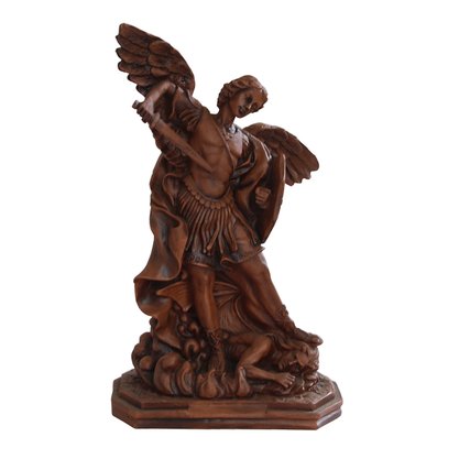 Imagem de Arcanjo São Miguel Resina Efeito Madeira - 30 cm