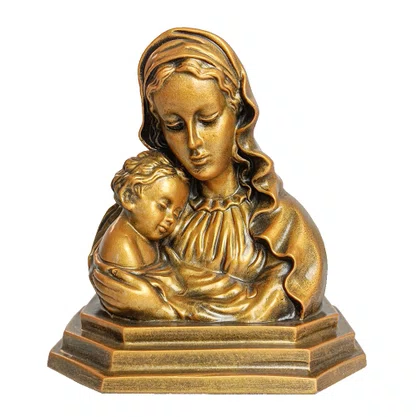 Imagem de Madona Busto de Mármore com Pintura em Bronze - 17 cm