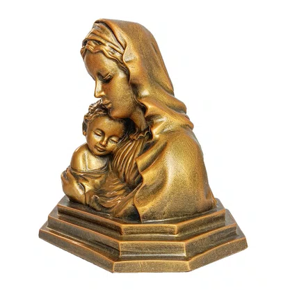 Imagem de Madona Busto de Mármore com Pintura em Bronze - 17 cm