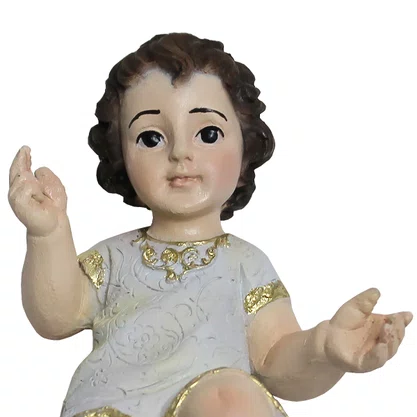 Imagem de Menino Jesus com Veste Branca de Resina Nacional - 12 cm